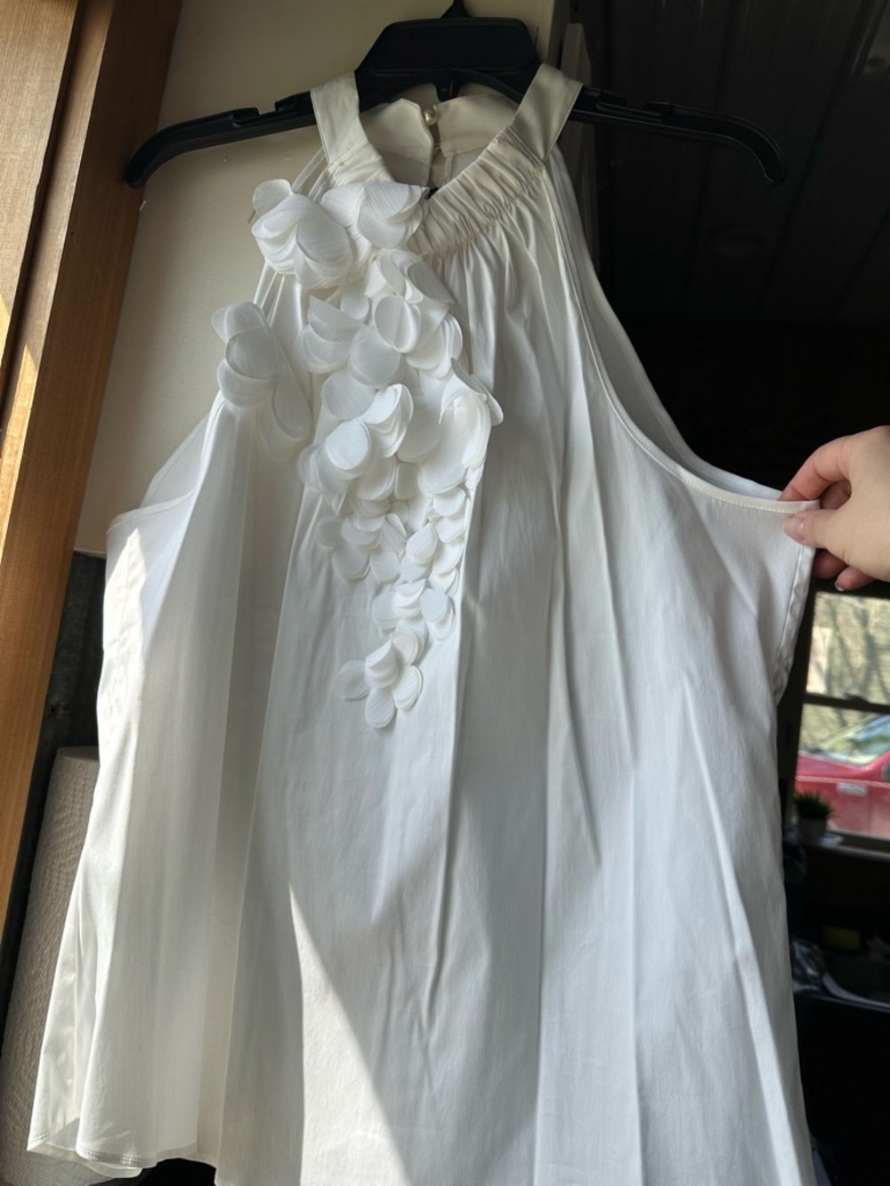 White House Black Market White Halter Top with Petal Accent